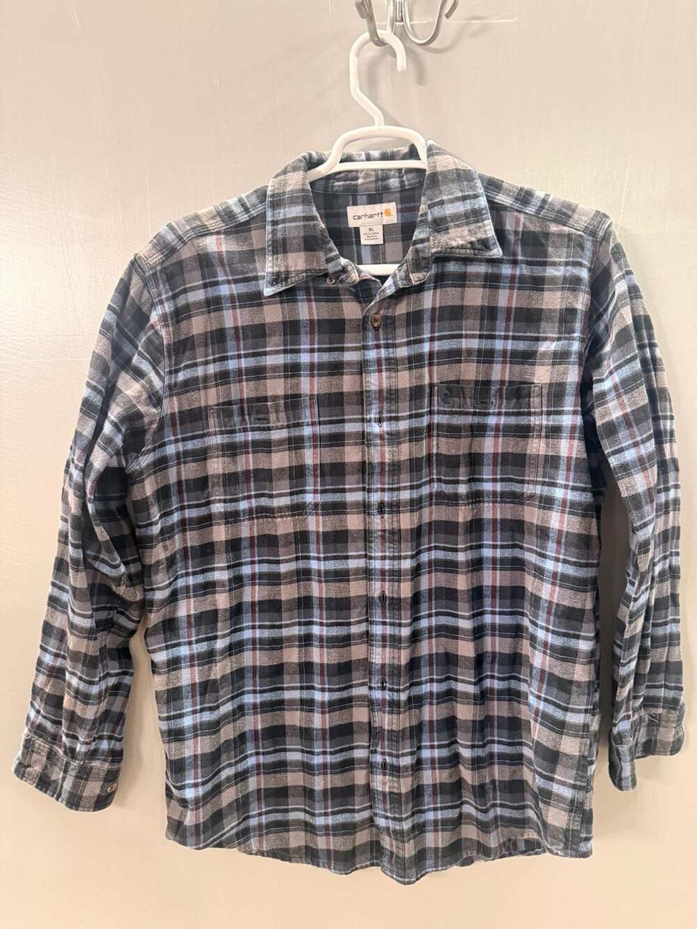 Carhartt Trumbull Flannel Shirt Mens XL Navy Plaid 100124 Cotton Workwear